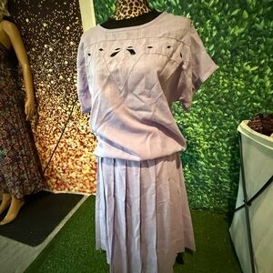 Everly Purple Midi A-Line Skirt Pleated Casual p48